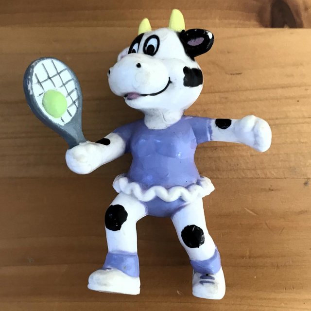 Preview of the first image of Vintage 1980's Russ Berrie plastic figure/toy cow, tennis..