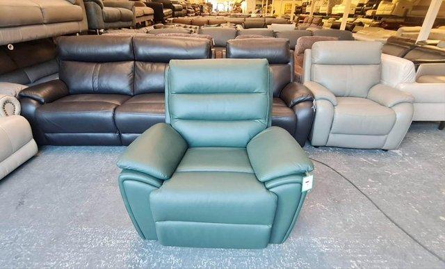 Image 3 of Winslow forest green leather electric recliner armchair
