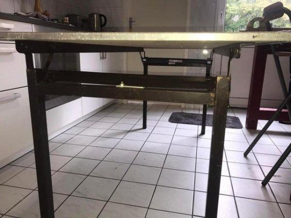 Image 1 of 6 Foot Wooden Trestle Table with Metal Legs