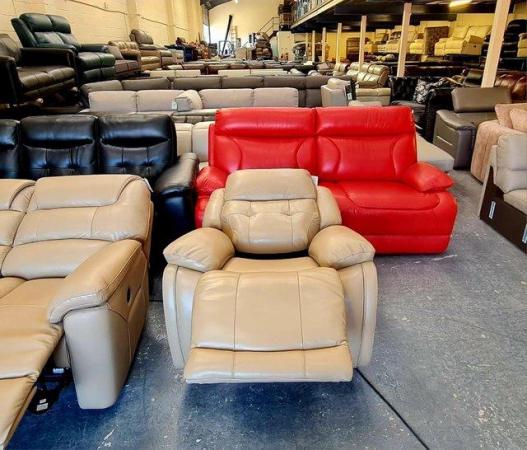 Image 8 of La-z-boy Staten cream leather sofa and chair