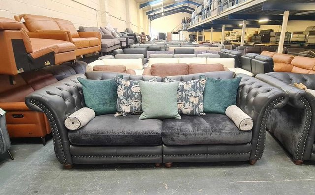 Image 3 of Persia charcoal grey leather/fabric 4 seater sofa and chair