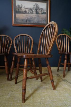 Image 5 of L. Victorian 4 Hoop Back Windsor Farmhouse Elm Dining Chairs