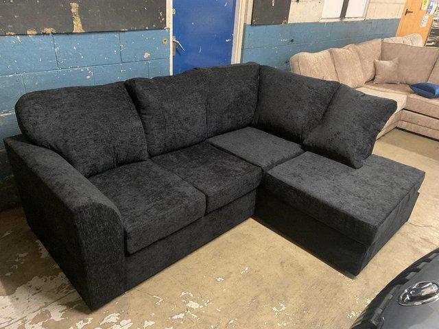 Preview of the first image of Byron corner sofa in black Carlton fabric.