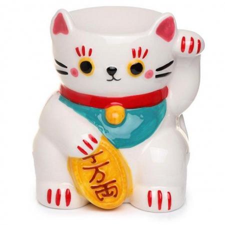 Image 1 of Ceramic White Maneki Neko Lucky Cat Oil Burner. Free uk Post