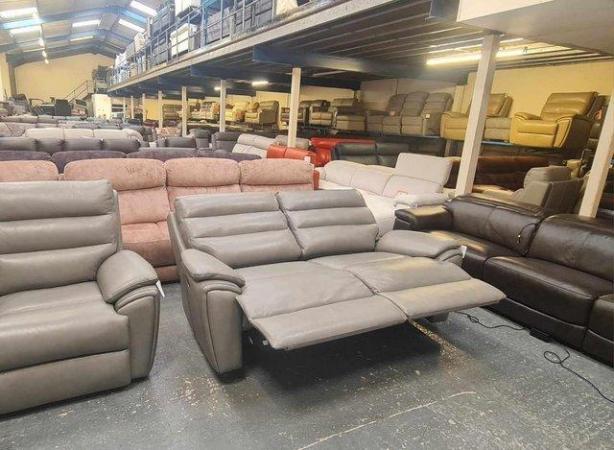 Image 7 of La-z-boy Winslow grey leather 3+2 seater sofas and puffee