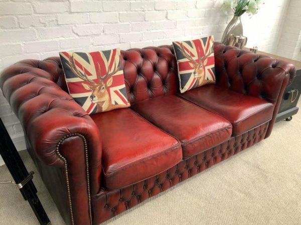 Image 5 of Oxblood SAXON 3 seater Chesterfield sofa. 2 seater availabl.