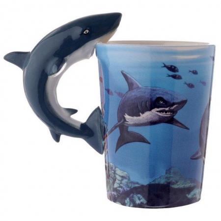 Image 3 of Novelty Sealife Design Shark Shaped Handle Ceramic Mug.