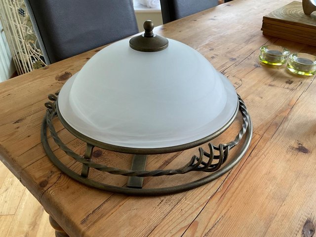 Semi-flush 2 bulb glass and metal ceiling light