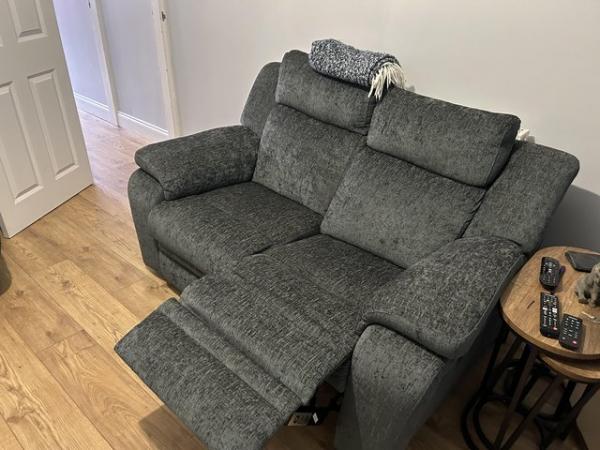 Image 3 of 2 Seater Grey Electric Recliner sofa.