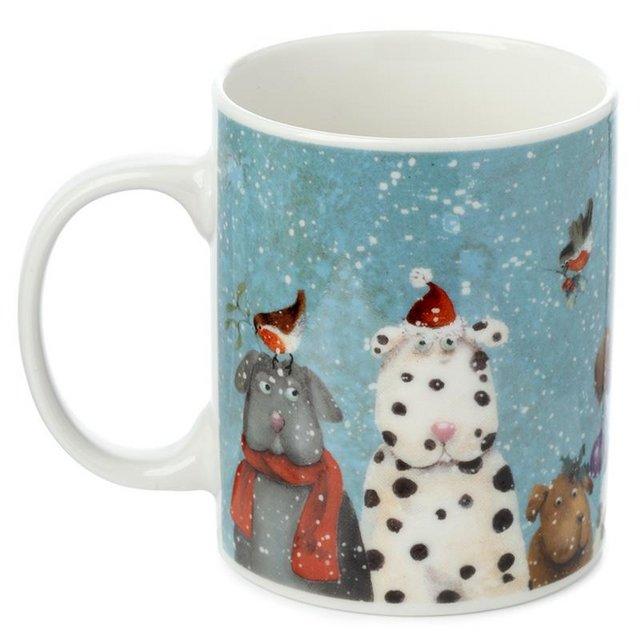 Preview of the first image of Jan Pashley Christmas Dogs Porcelain Mug. Free uk Postage.