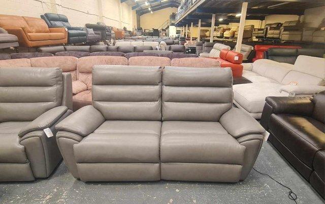 Image 11 of La-z-boy Winslow grey leather 3+2 seater sofas and puffee