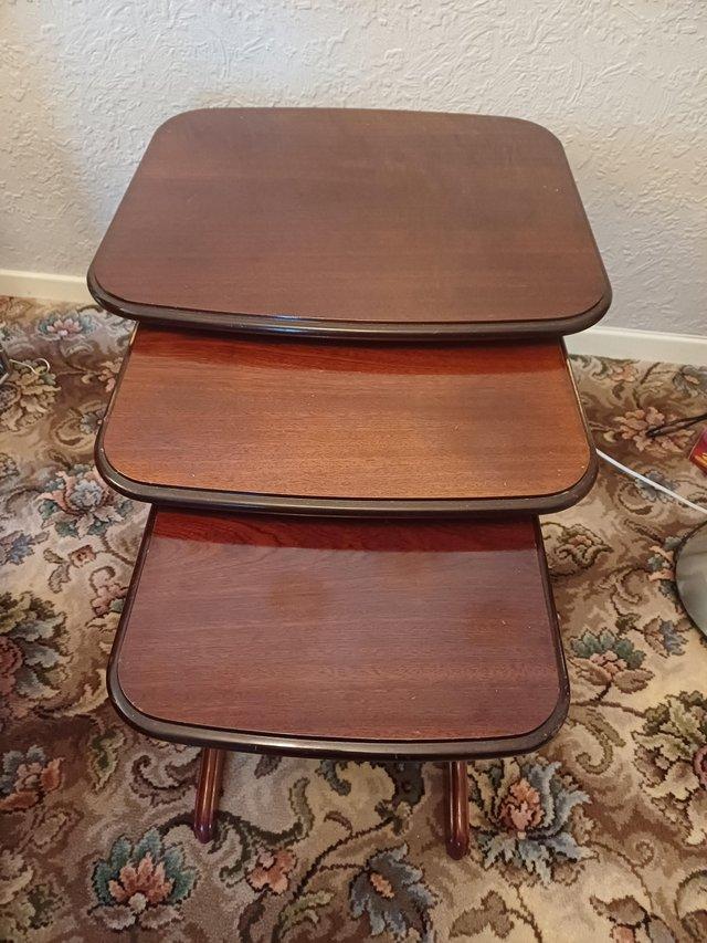 Preview of the first image of Vintage Nest Of 3 Mahogany Wooden Coffee Side Lamp Tables.
