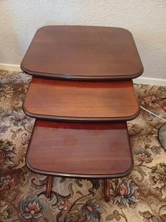 Image 1 of Vintage Nest Of 3 Mahogany Wooden Coffee Side Lamp Tables