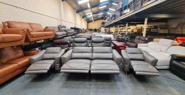 Image 2 of Dakota grey leather electric recliner sofa and 2 armchairs