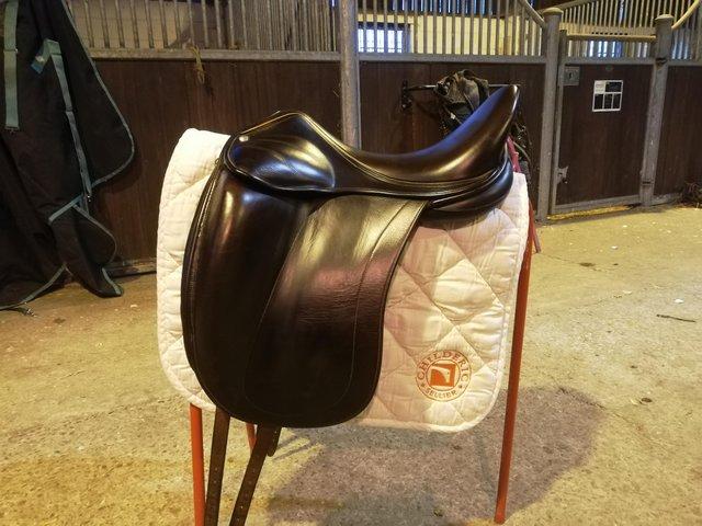 Preview of the first image of Luc childric brown dressage saddle.