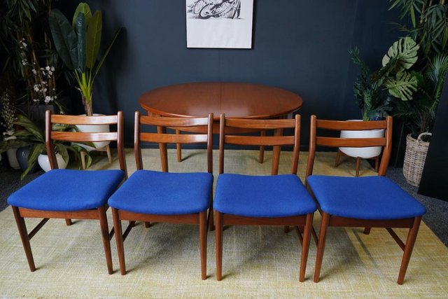 Image 16 of Mid C 1970s Teak Dining Set D-end Table 4 Barback Chairs