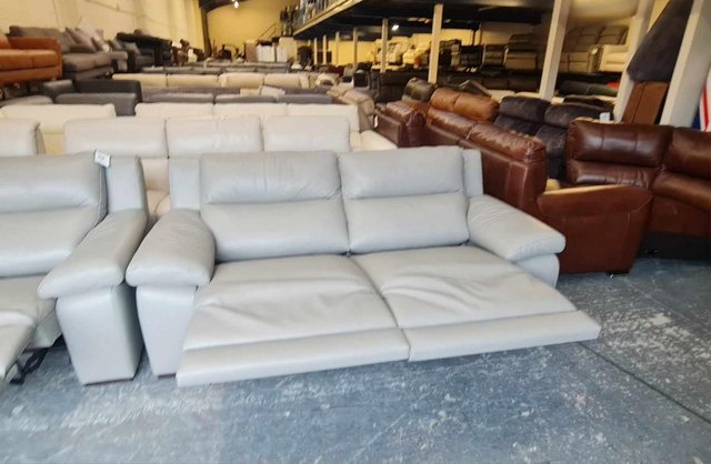 Image 12 of Italian Moreno grey leather electric pair of 3 seater sofas