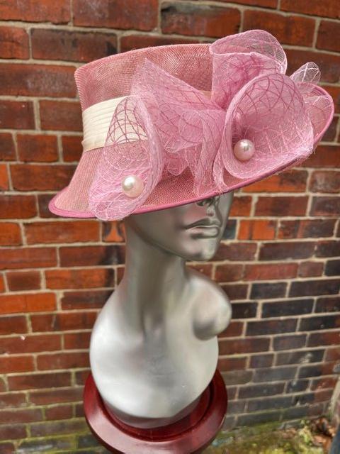 Preview of the first image of New with Tags Pretty Pink Formal Wedding Hat.