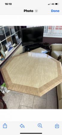 Image 1 of Beautifull Cream Light Brown Marble Hexagon shaped Table.