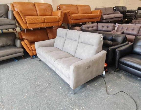 Image 3 of Dylan Oxford grey fabric electric recliner 3 seater sofa
