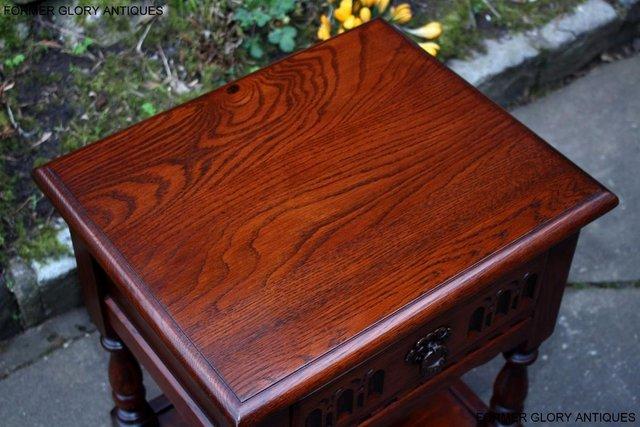 Image 18 of AN OLD CHARM TUDOR BROWN CARVED OAK BEDSIDE PHONE LAMP TABLE