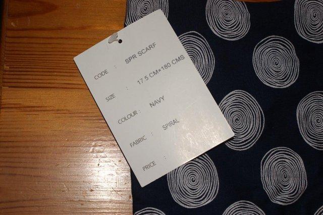Image 3 of New Navy & White Spiral Scarf by Capri - 17.5 cm by 180 cm