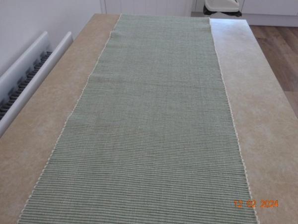 Image 1 of Green and claret silk cushions, and a green table runner