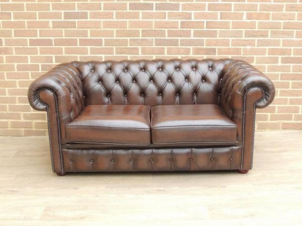 Image 1 of Saxon Chesterfield Antique Brown Sofa (UK Delivery)
