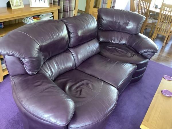 Image 2 of Leather purple sofa with end seat that turns