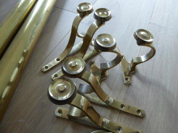 Image 2 of Brass Curtain Poles x 2 with Brackets and Rings