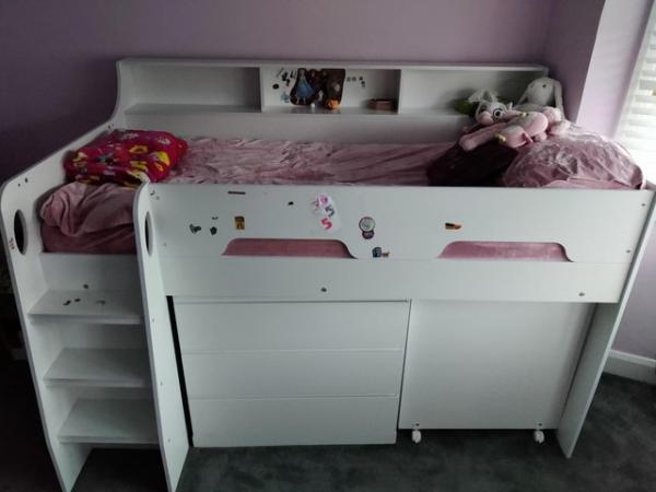 Image 1 of Single White Wooden Mid Sleeper Cabin Bed