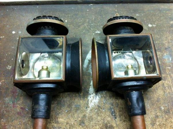 Image 1 of Pair of antique coach lamps wired for candle lite bulbs.