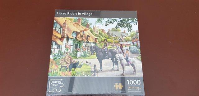 Image 1 of 1000 piece jigsaw puzzle "Horse Riders in Village "