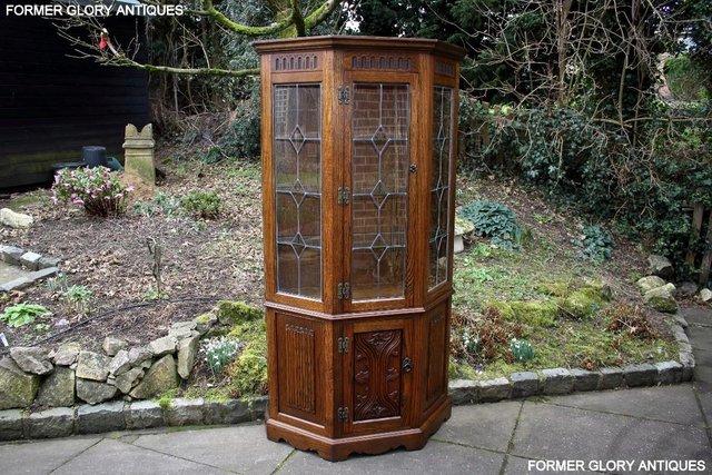 Image 101 of OLD CHARM LIGHT OAK CANTED DISPLAY CABINET CUPBOARD DRESSER