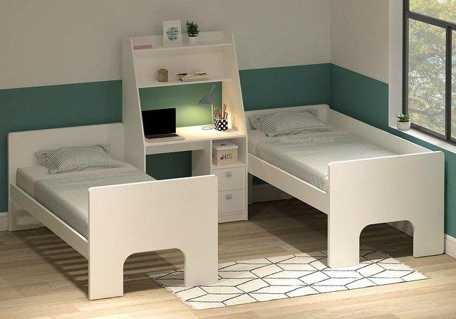 Image 2 of White Wooden Bunk Bed & Desk &Trundle for Guests/storage -
