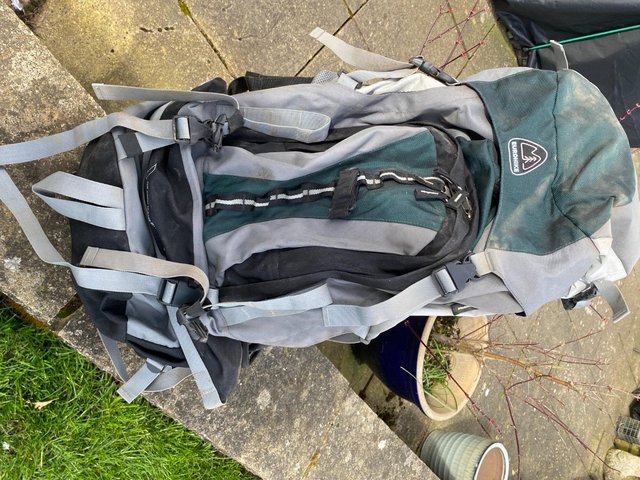 Preview of the first image of LARGE ALLOY FRAME RUCK SACK WITH WATER COVER.