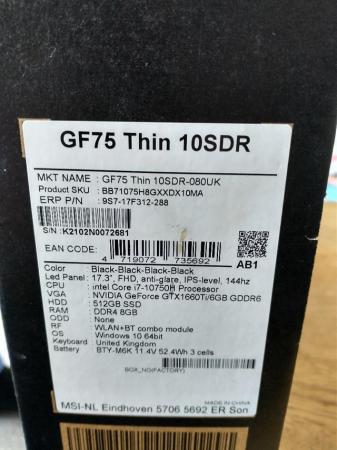 Image 1 of MSI Laptop GF75 Thin - Selling due to upgrading