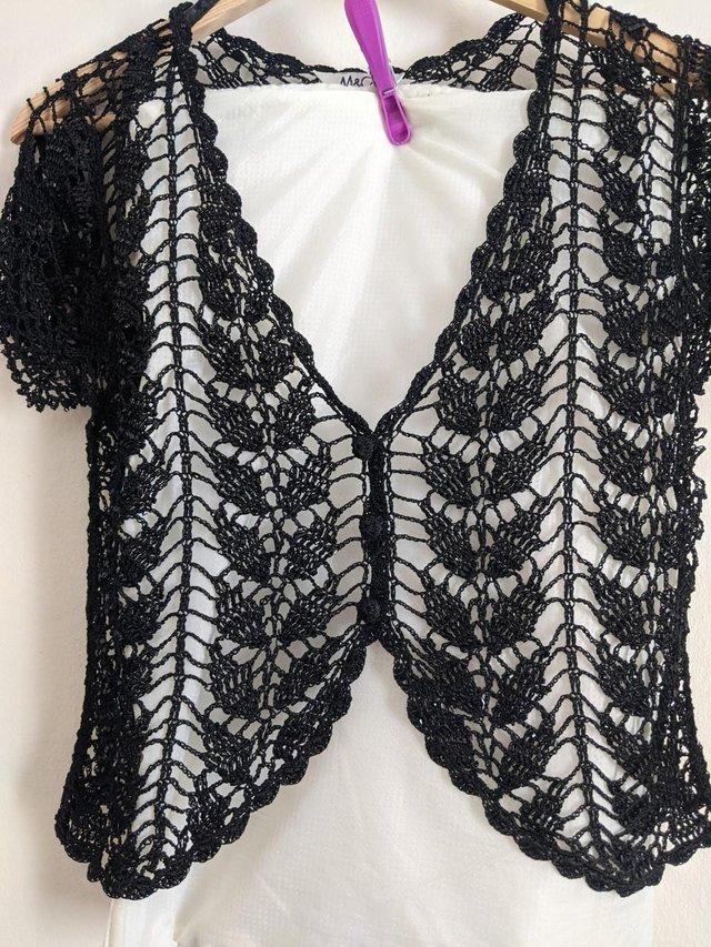 Preview of the first image of Crocheted and beaded crop cardi.