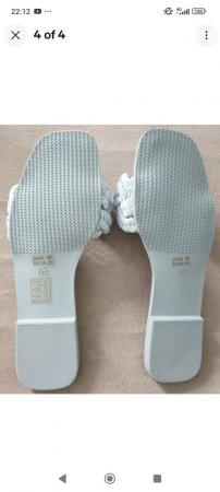 Image 1 of Ladies Light Blue Chunky Basketweave Flat Sandals. Size 6
