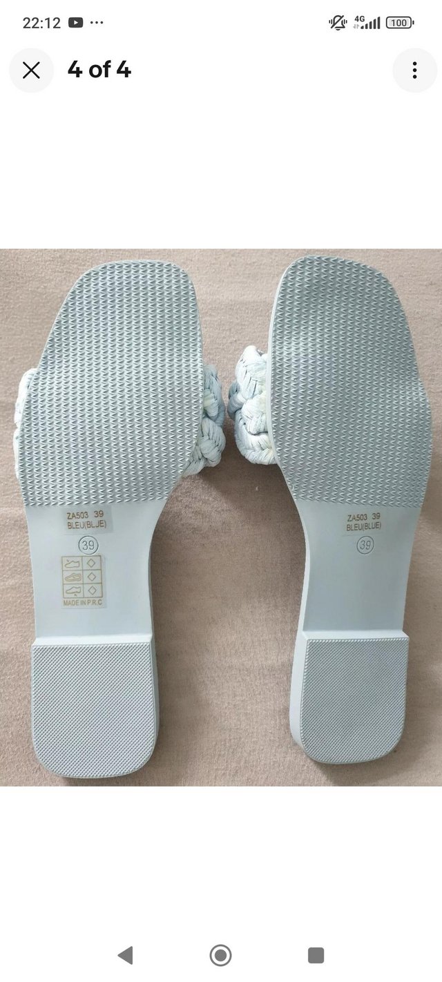 Preview of the first image of Ladies Light Blue Chunky Basketweave Flat Sandals. Size 6.
