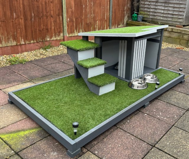 Preview of the first image of Modern Dog House with Artificial Grass Platform and Roof.