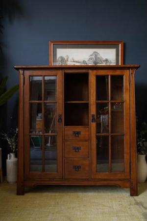 Image 1 of Old Charm Style Solid Oak Dresser Very Heavy Display Cabinet