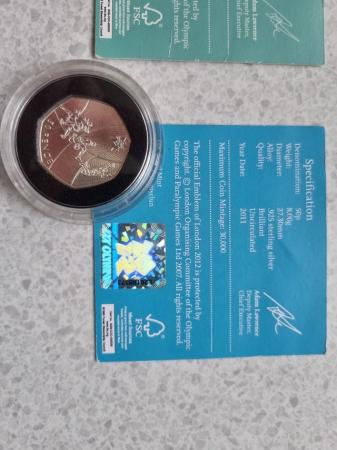 Image 2 of For sale 3 x  BU silver proof Olympic 50p's  with COA'S