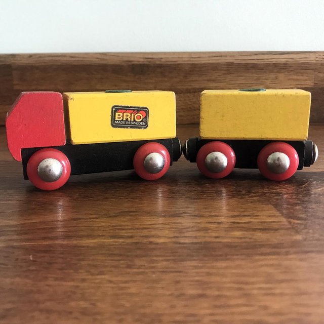 Preview of the first image of Vintage 1990s BRIO magnetic truck, trailer + 2 containers..