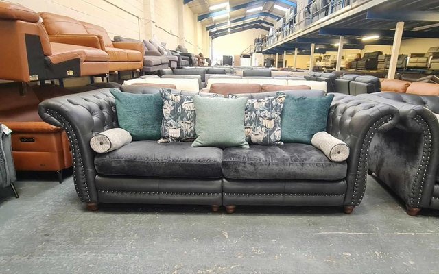 Image 10 of Persia charcoal grey leather/fabric 4 seater sofa and chair