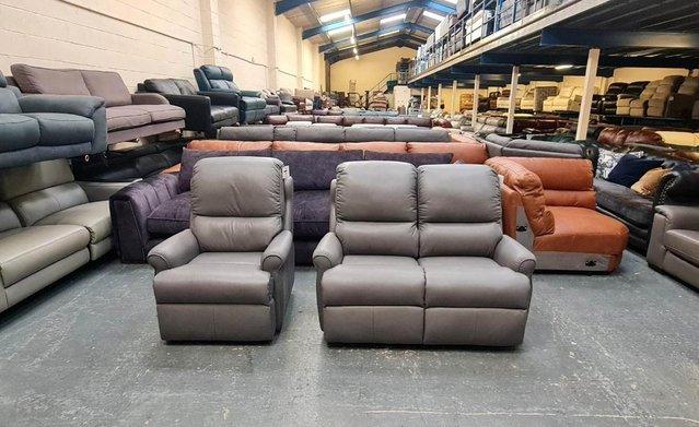 Image 1 of G Plan Newmarket grey leather 2 seater sofa and manual chair