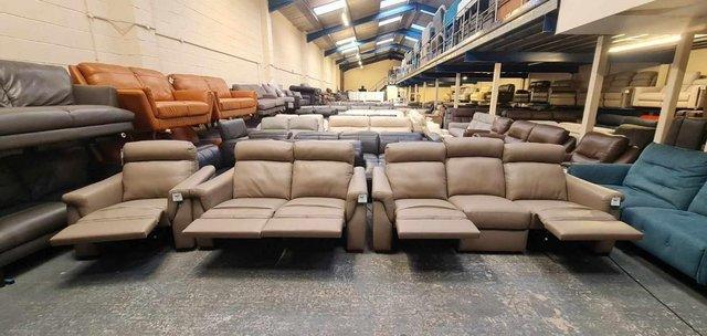 Image 18 of Adriano taupe leather electric recliner sofa set