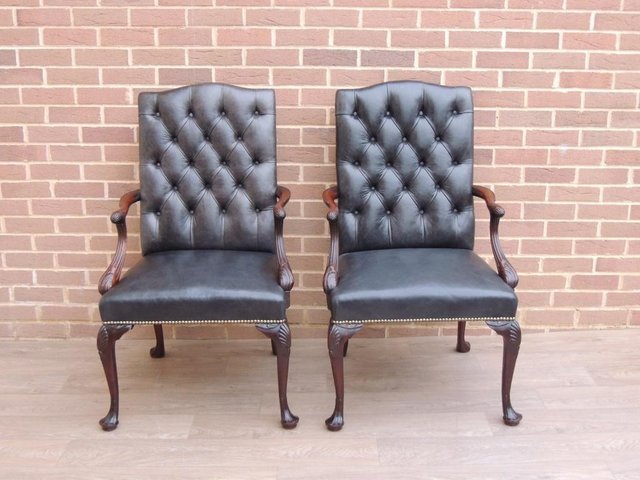 Preview of the first image of Pair of Antique Chesterfield Library Chairs (UK Delivery).
